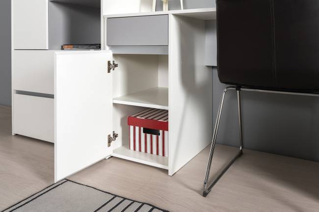 Мебель в детскую для учёбы Торонто цвет белый шагрень/стальной серый