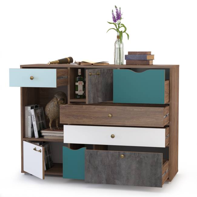 Комод Вайс 10.104 цвет винтаж/камень тёмный/бензин/белый премиум