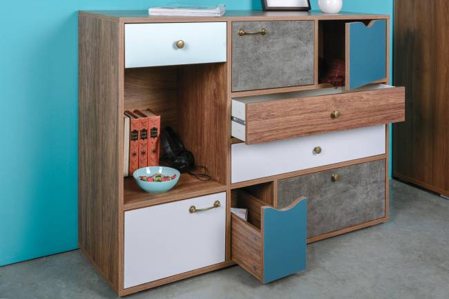 Комод Вайс 10.104 цвет винтаж/камень тёмный/бензин/белый премиум