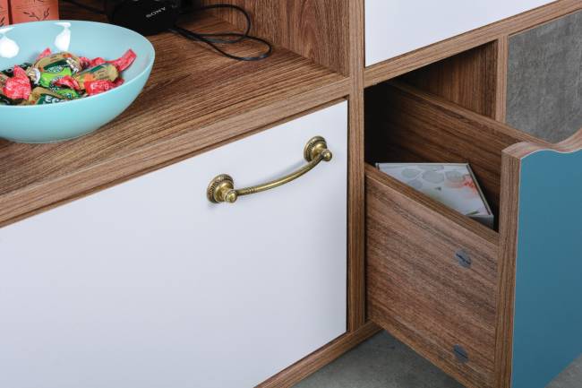 Комод Вайс 10.104 цвет винтаж/камень тёмный/бензин/белый премиум