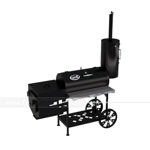 Гриль-Смокер казан XXL, из стали толщиной 5 мм, печь слева, в термостойкой покраске Гриль-Смокер казан XXL, из стали толщиной 5 мм, печь слева, в термостойкой покраске