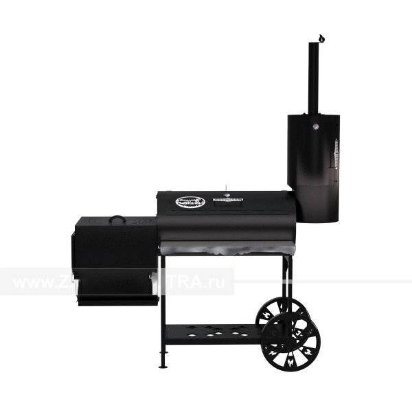 Гриль-Смокер казан XXL, из стали толщиной 5 мм, печь слева, в термостойкой покраске Гриль-Смокер казан XXL, из стали толщиной 5 мм, печь слева, в термостойкой покраске