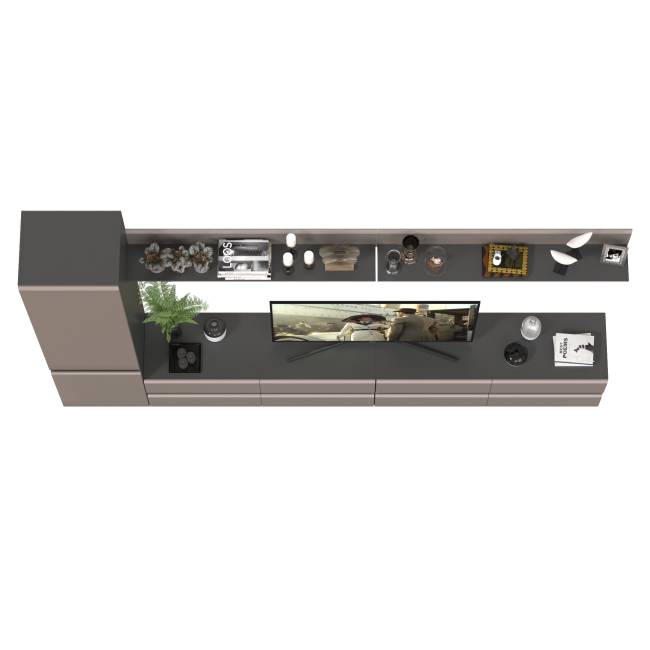 Две тумбы для телевизора с двумя верхними полочками и шкаф с дверками Сидней цвет антрацит/МДФ веллюто капучино Две тумбы для телевизора с двумя верхними полочками и шкаф с дверками Сидней цвет антрацит/МДФ веллюто капучино