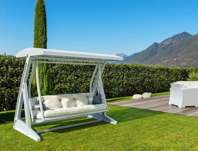 Качели пластиковые плетеные с подушкой Hawaii белый 2250х1640х2020 мм