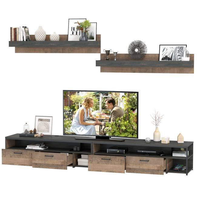 Две тумбы для аппаратуры с двумя навесными полками Трувор цвет дуб гранж песочный/интра