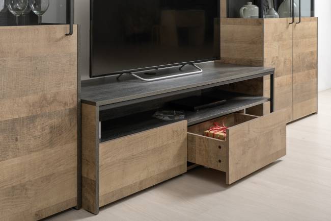 Две тумбы для аппаратуры с двумя навесными полками Трувор цвет дуб гранж песочный/интра