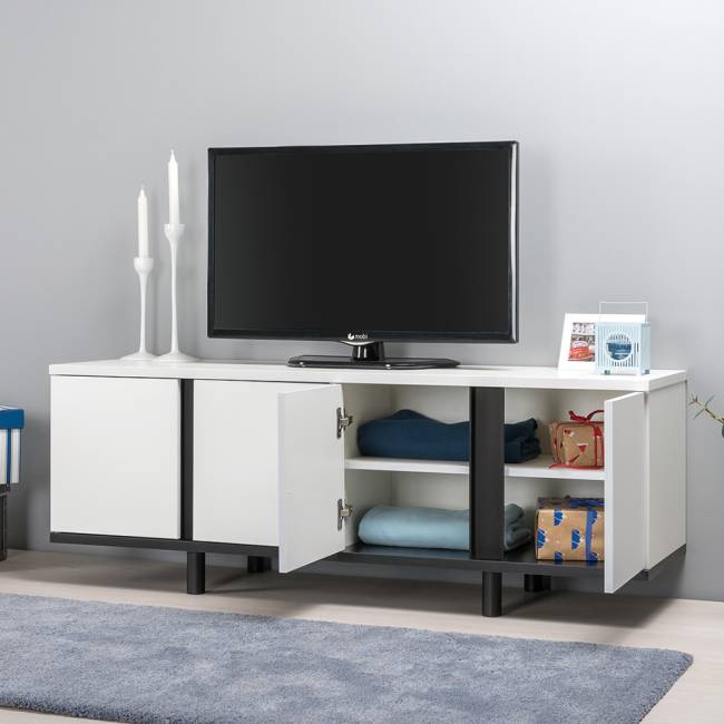 Кровать 1600 с ТВ-тумбой и шкафом с зеркалами Валенсия цвет белый шагрень/чёрный Кровать 1600 с ТВ-тумбой и шкафом с зеркалами Валенсия цвет белый шагрень/чёрный