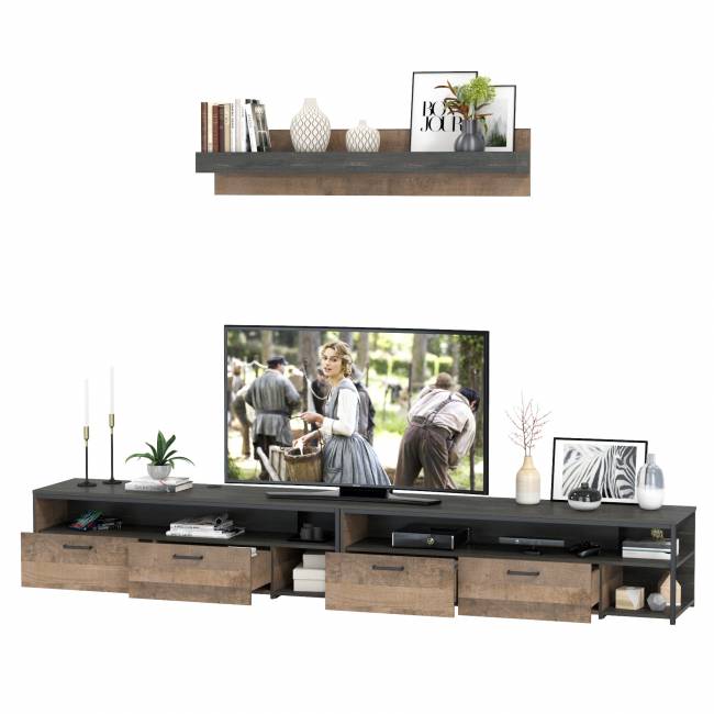 Две ТВ-тумбы Трувор с навесной полкой цвет дуб гранж песочный/интра