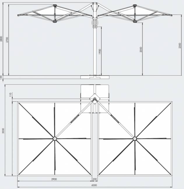 Зонт профессиональный двухкупольный 2.9х6 м Galaxia Dual V StarWhite белый, серо-коричневый 2900х6000 мм