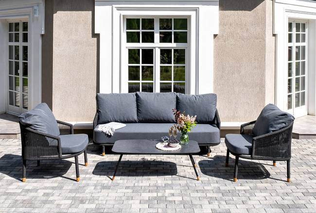 "Верона" лаунж-зона 5-местная плетеная из роупа (веревки), каркас алюминиевый темно-серый, роуп темно-серый "Верона" лаунж-зона 5-местная плетеная из роупа (веревки), каркас алюминиевый темно-серый, роуп темно-серый