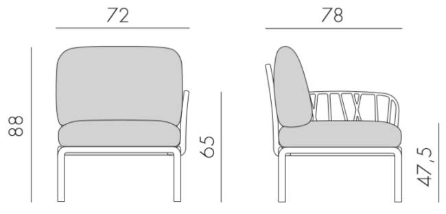 Модуль правый/левый пластиковый с подушками Komodo Elemento Terminale DS/SX белый, серый 745х780х900 мм