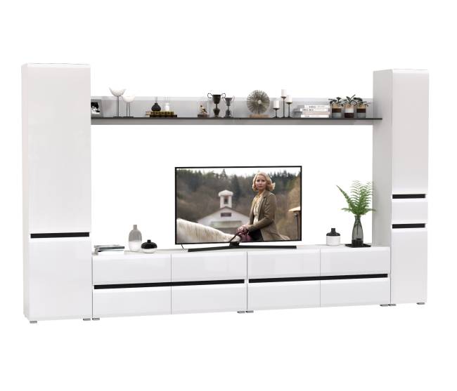 Гостиная Сидней комплектация № 107 цвет белый/чёрный/МДФ белый глянец Гостиная Сидней комплектация № 107 цвет белый/чёрный/МДФ белый глянец