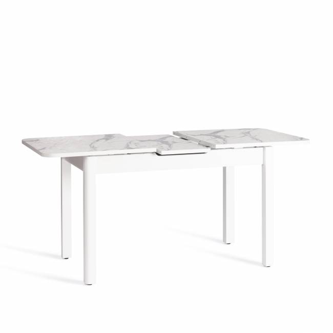 Стол обеденный раздвижной Алигери/Aligery ЛДСП/HPL/опора-массив березы, 130-160х75х75см, мрамор светлый/белый Мрамор светлый/белый ЛДСП/HPL/опора-массив березы