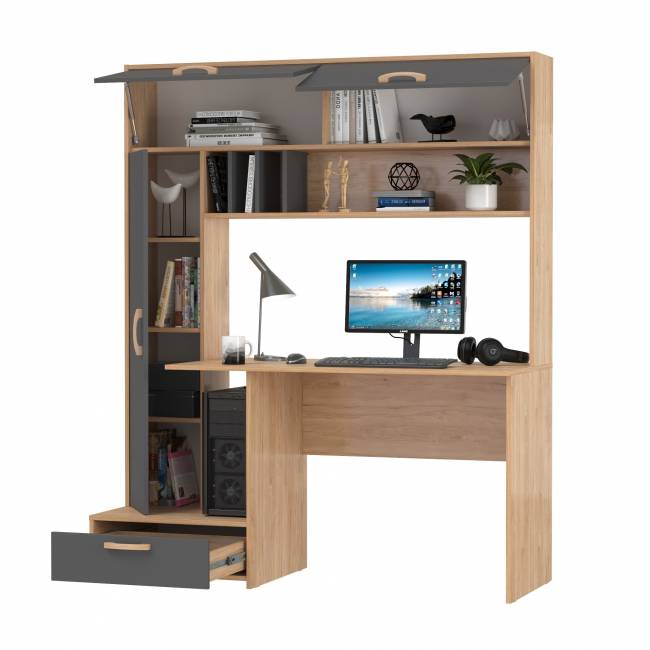 Стол компьютерно-письменный Лайт 03.243Н цвет гикори рокфорд натуральный/тёмно-серый