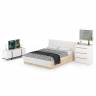Муссон Кровать 1600 с подъёмным механизмом с тумбой TV 13.276 и зеркалом СВК цвет белый/чёрный/дуб эндгрейн элегантный/кожзам белый