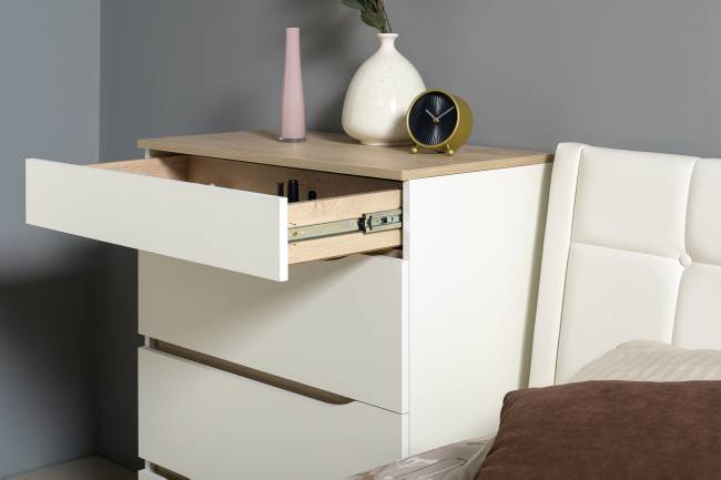 Муссон Кровать 1600 с подъёмным механизмом с тумбой TV 13.276 и зеркалом СВК цвет белый/чёрный/дуб эндгрейн элегантный/кожзам белый