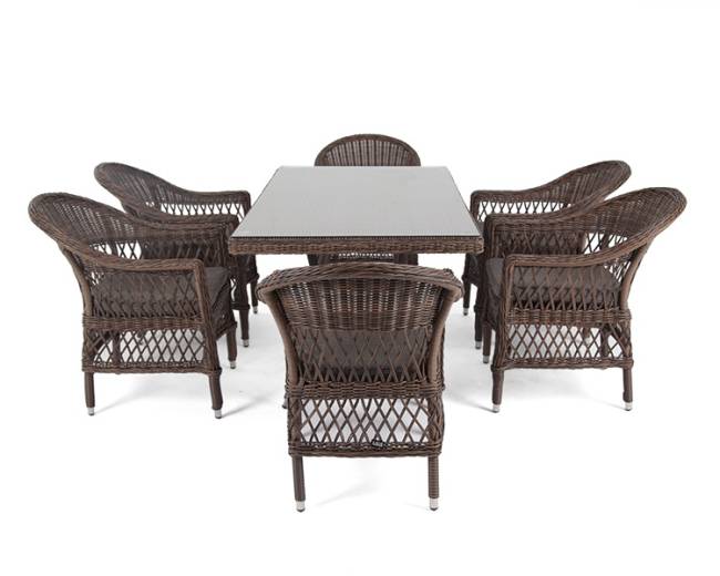 "Амароне" обеденная группа из искусственного ротанга на 6 персон, цвет коричневый "Амароне" обеденная группа из искусственного ротанга на 6 персон, цвет коричневый