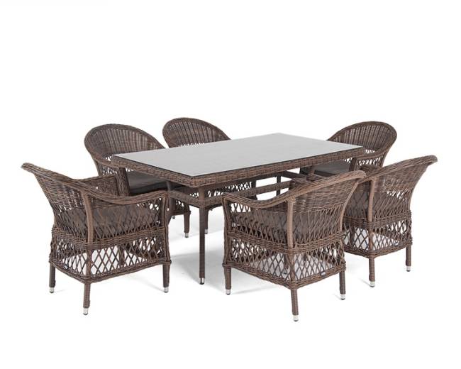 "Амароне" обеденная группа из искусственного ротанга на 6 персон, цвет коричневый "Амароне" обеденная группа из искусственного ротанга на 6 персон, цвет коричневый