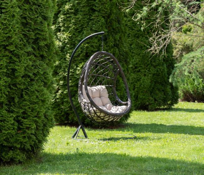 "Венеция" подвесное кресло-кокон из искусственного ротанга, цвет бронзовый с бежевой подушкой "Венеция" подвесное кресло-кокон из искусственного ротанга, цвет бронзовый с бежевой подушкой