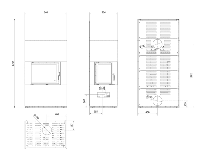 Каминокомплект Kratki PRO FLOKI NATURALI PIETRA DI SAVOIA PERLA BOCCIARDATA, угловое стекло слева