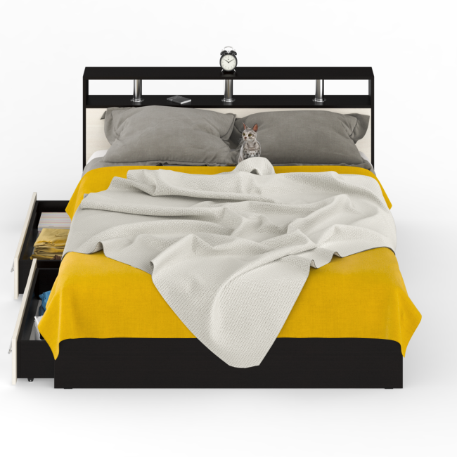 Кровать с ящиками Камелия 1600 цвет венге/дуб лоредо