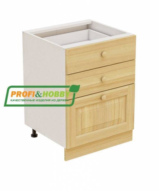 Тумба 3 ящика 600х530х720 + фасад сосна бесцветный лак