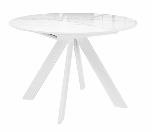 Стол DikLine SFC110 d1100 стекло Оптивайт Белый мрамор/подстолье белое/опоры белые