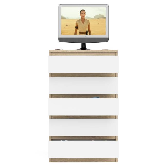 Узкий комод пять ящиков Мори МК700.5 цвет дуб сонома/белый
