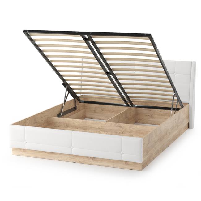 Кровать Муссон с подъёмным ортопедическим основанием цвет дуб эндгрейн элегантный/искусственная кожа белая