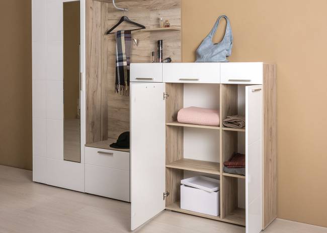 Комод Лайн 13.121 цвет дуб крафт серый/фасады МДФ белый глянец