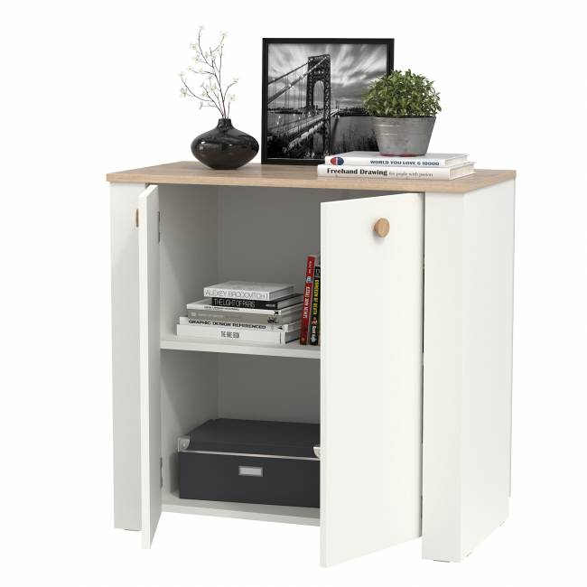 Тумба с дверками Джастин 16.228.02 цвет белый шагрень/дуб белый эксклюзив