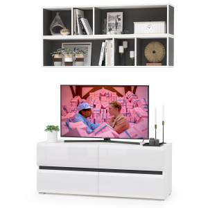 Тумба для ТВ с двумя полками Сидней цвет белый/чёрный/фасады МДФ белый глянец