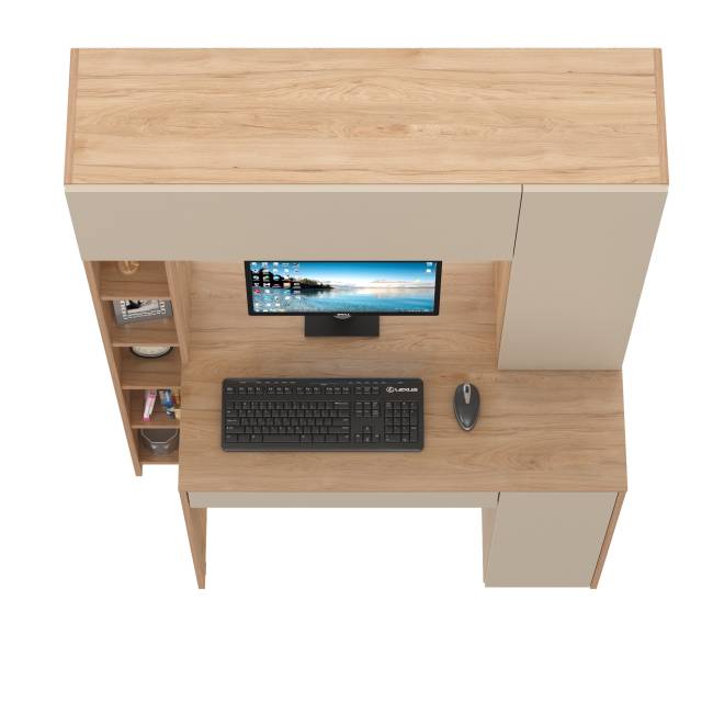 Компьютерный стол с системой хранения Комфорт 12.71 цвет гикори рокфорд натуральный/сатин