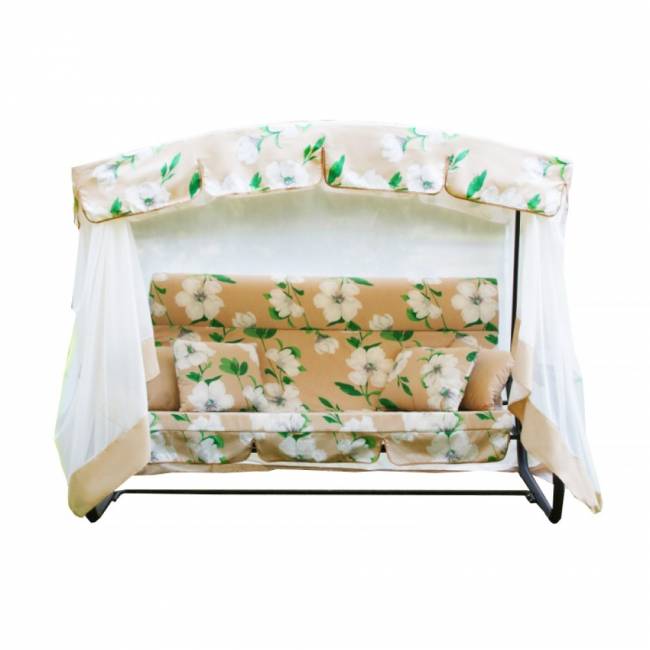 Качели садовые 3-х местные Турин Премиум FLOWER, черный, бежевый, белый Качели садовые 3-х местные Турин Премиум FLOWER, черный, бежевый, белый