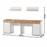Письменные столы с навесными полками для двоих детей Вуди цвет белый премиум/дуб крафт золотой