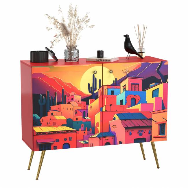 Комод-тумба Кармин 16.230.03 цвет красный/белый, фасады с рисунком Бразильские домики Комод-тумба Кармин 16.230.03 цвет красный/белый, фасады с рисунком Бразильские домики