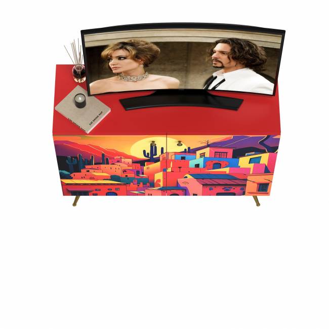 Комод-тумба Кармин 16.230.03 цвет красный/белый, фасады с рисунком Бразильские домики Комод-тумба Кармин 16.230.03 цвет красный/белый, фасады с рисунком Бразильские домики