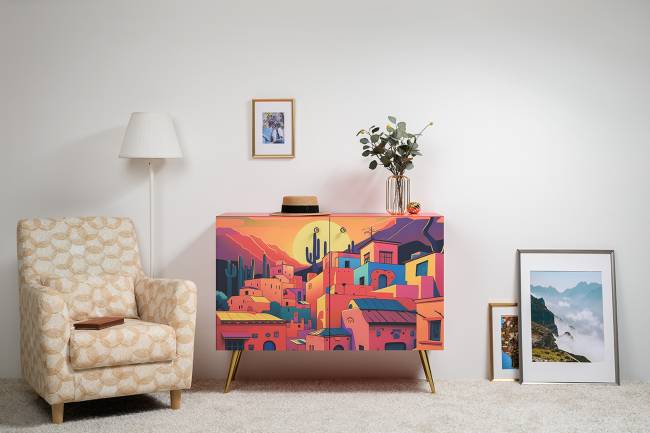 Комод-тумба Кармин 16.230.03 цвет красный/белый, фасады с рисунком Бразильские домики Комод-тумба Кармин 16.230.03 цвет красный/белый, фасады с рисунком Бразильские домики