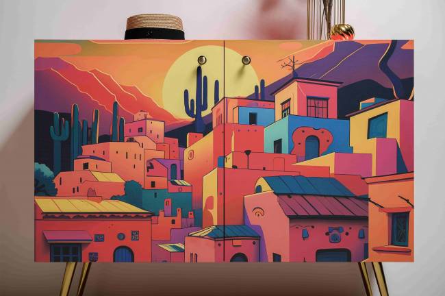 Комод-тумба Кармин 16.230.03 цвет красный/белый, фасады с рисунком Бразильские домики Комод-тумба Кармин 16.230.03 цвет красный/белый, фасады с рисунком Бразильские домики