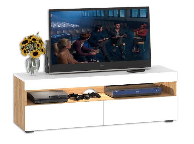 Тумба под ТВ Альба цвет дуб крафт золотой/белый премиум