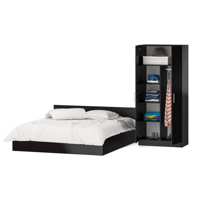 Кровать двуспальная 1800 со шкафом для одежды 2-х створчатым Стандарт цвет венге